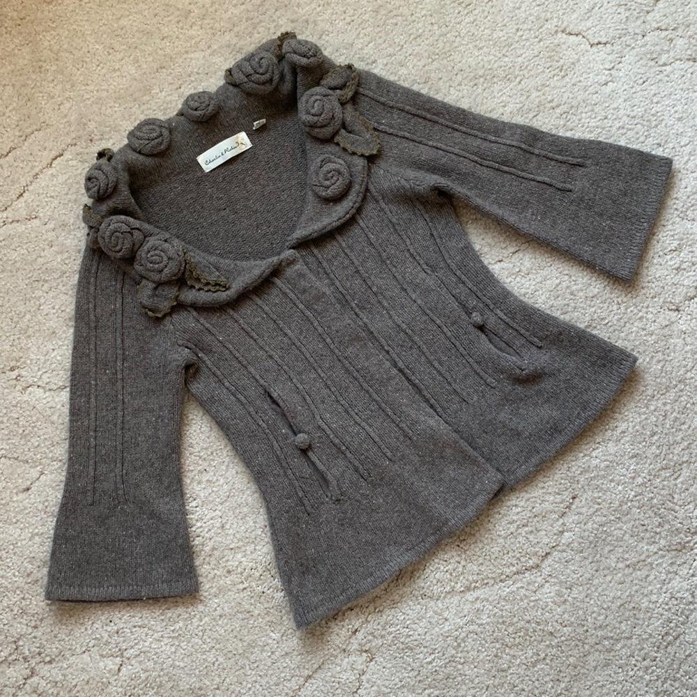 Anthropologie Charlie & Robin 100% Wool Rose Trim Sweater, Size S